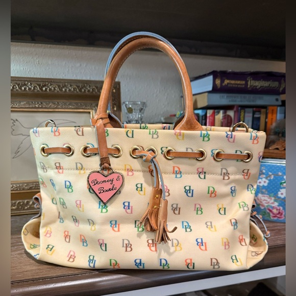 DOONEY & BOURKE Yellow Coated Logo Canvas Satchel Convertible Crossbody Bag. EUC - Picture 4 of 10